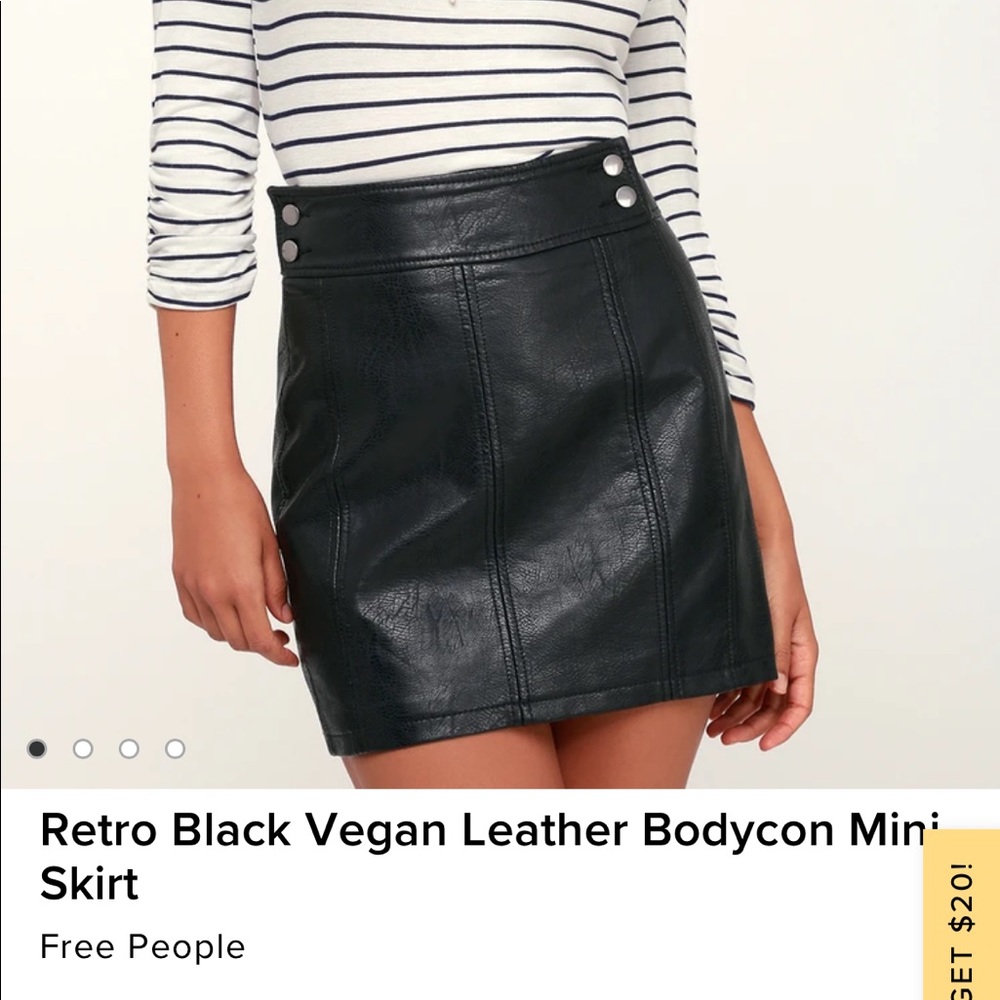 NWT Free People Retro Black Vegan Leather Bodycon Mini Skirt